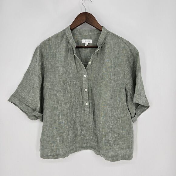 Haven Well Within Tops - Haven Well Within Green Linen Boxy Blouse Boho Artsy Minimalist Large